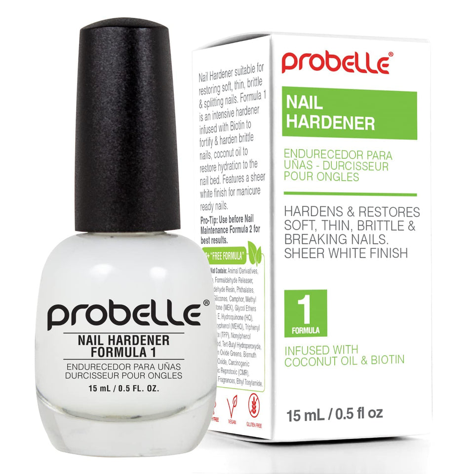 Probelle front packaging showing clear nail hardener and glossy finish benefit
