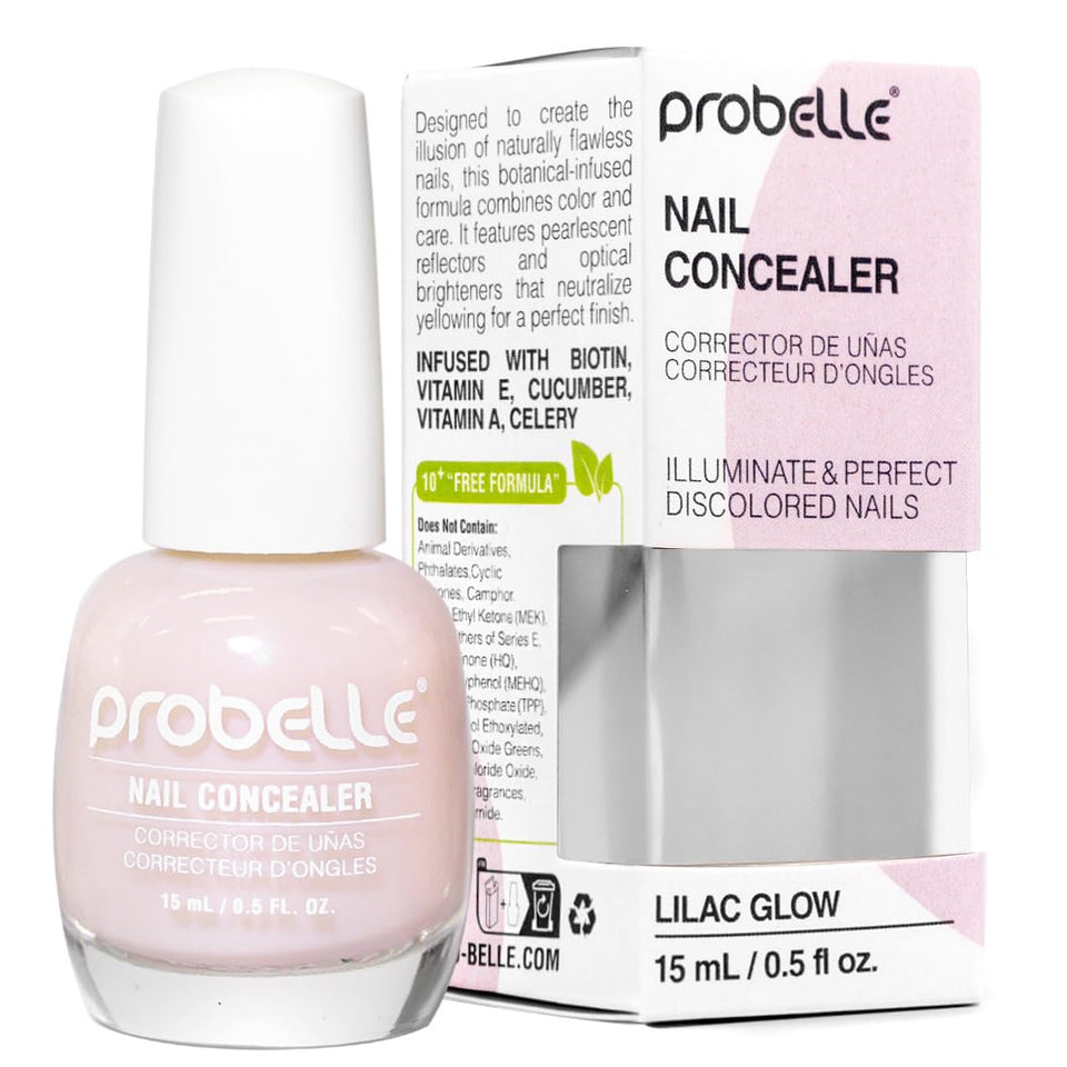 Probelle bottle front view shows lilac glow polish and brightening benefit