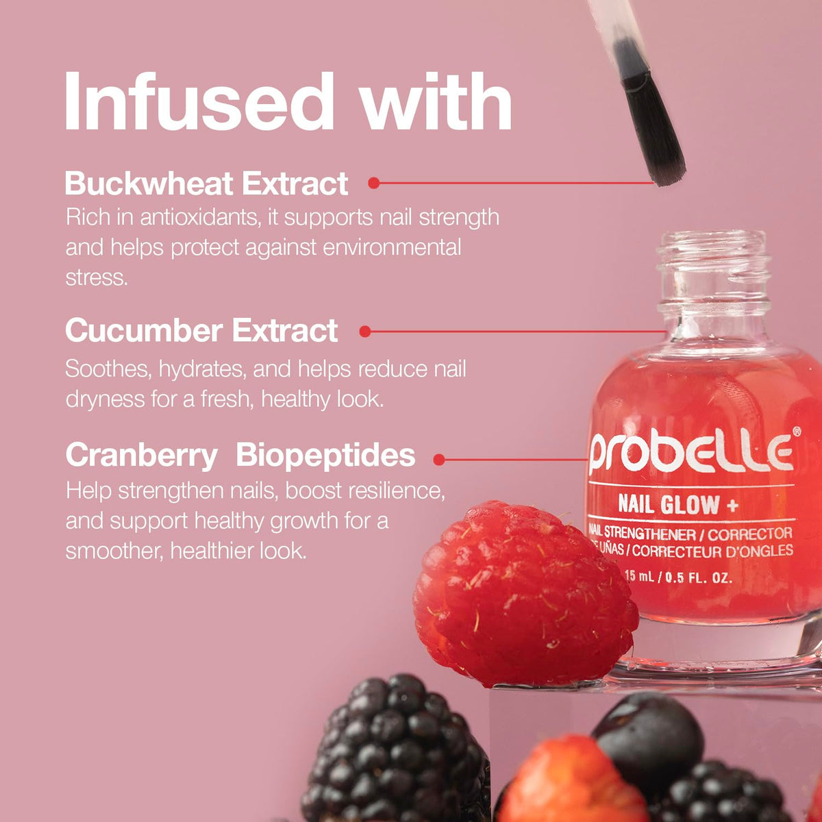 Probelle sheer jelly tint swatch on nail displaying natural berry glow