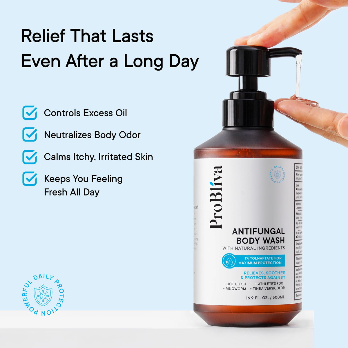 ProBliva applied on back demonstrating targeted cleansing for body acne