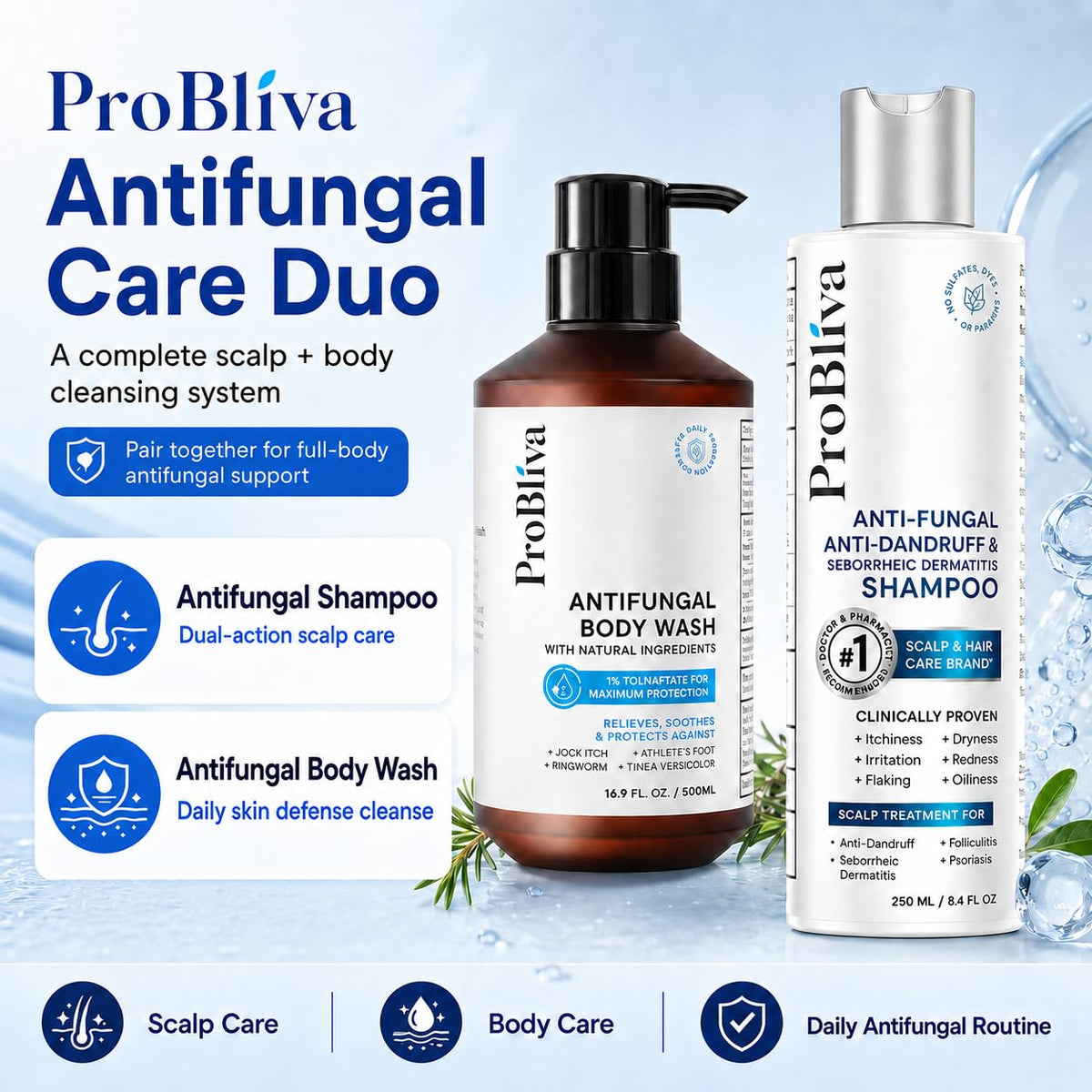 ProBliva bottle on a bathroom shelf styled for everyday scalp care