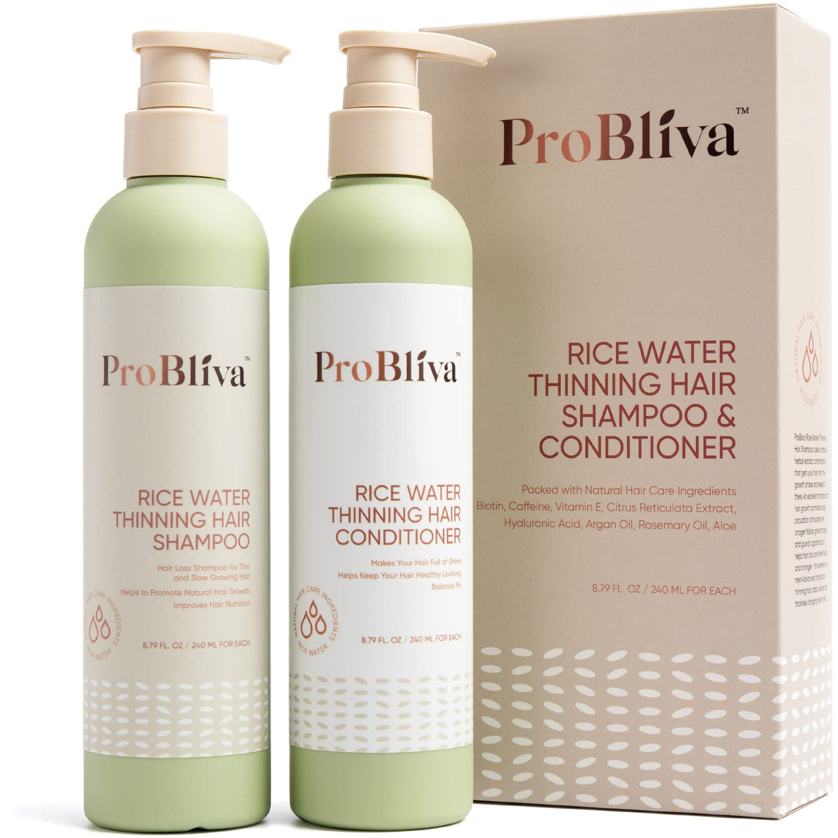 ProBliva front packaging showing shampoo and conditioner, benefits visible