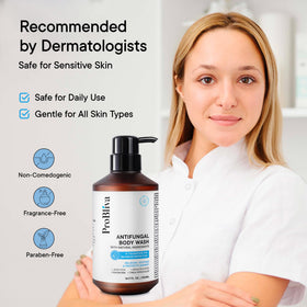 ProBliva in-shower use lather on shoulder demonstrating targeted cleansing