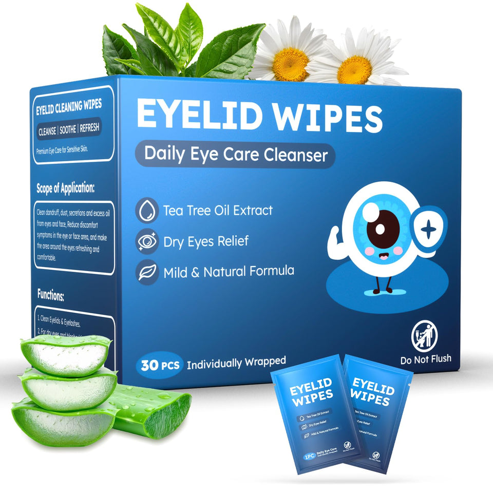 ProCIV front packaging showing 30 individually wrapped eyelid wipes and benefits