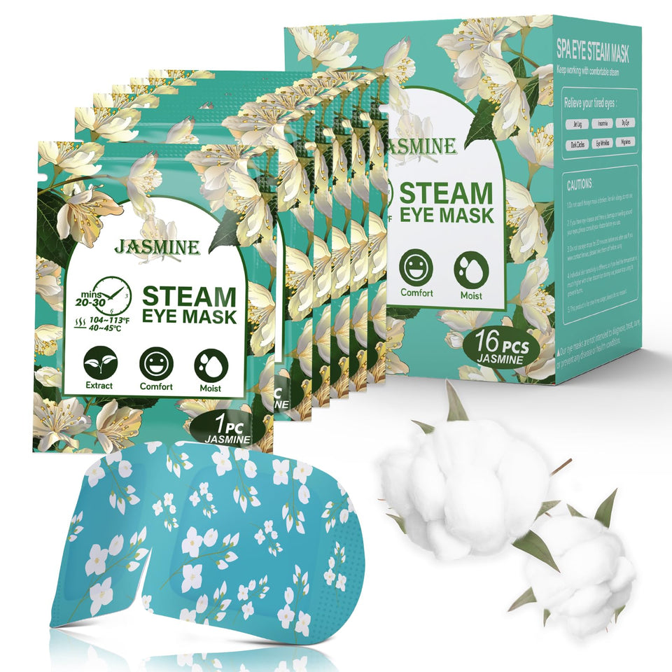 ProCIV front packaging showing 16 jasmine steam eye masks and benefits