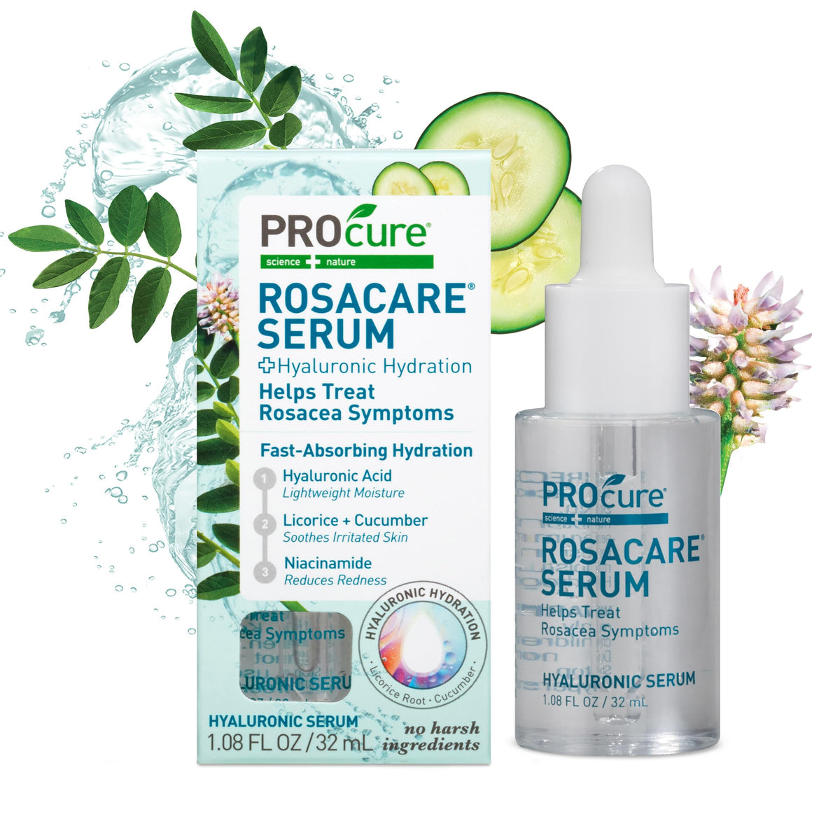 PROcure bottle front view showing clean serum packaging and daily calming benefit
