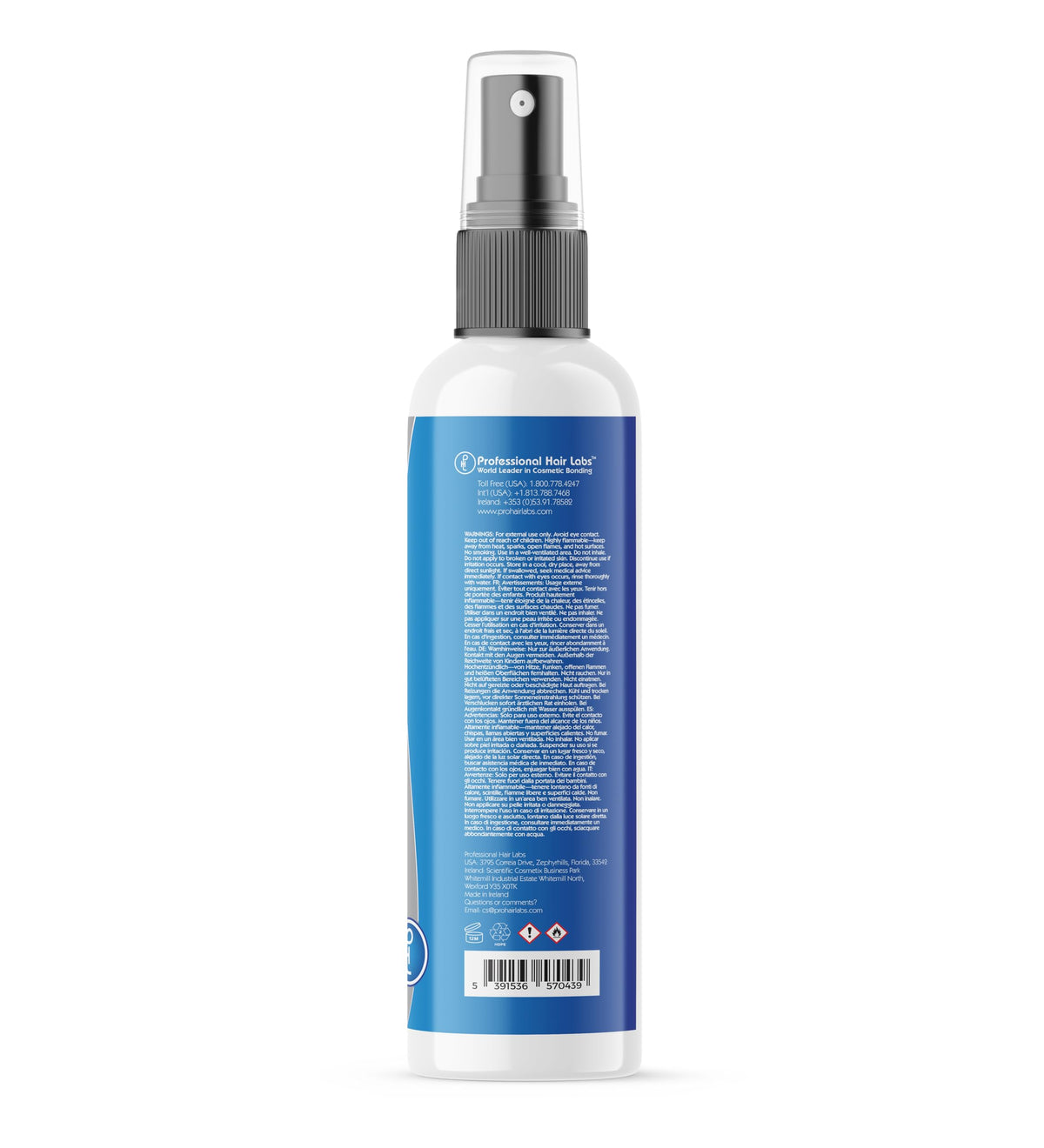 Professional Hair Labs next to ruler for scale showing an 8oz travel-friendly size