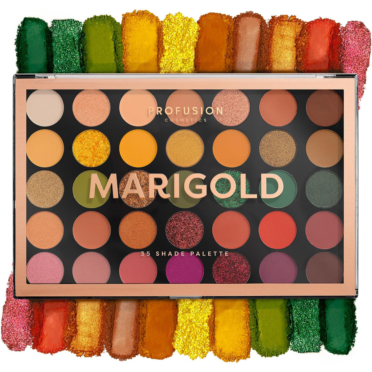 Profusion Cosmetics palette open showing 35 shades for versatile looks