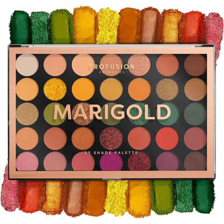 Profusion Cosmetics palette open showing 35 shades for versatile looks