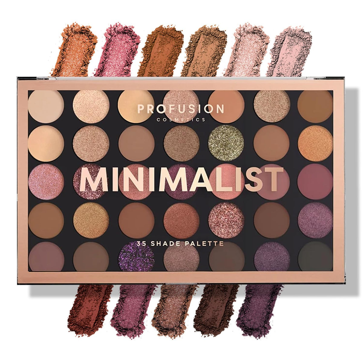Profusion Cosmetics open palette showing 35 shades and versatile finishes