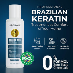 Prohall Select One before and after comparison showing reduced frizz