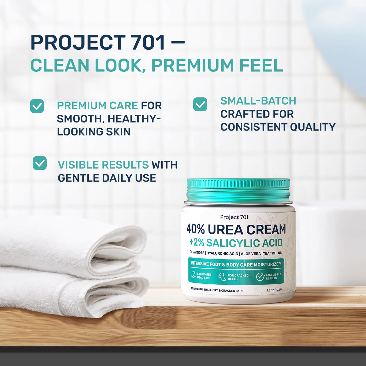 PROJECT 701 active ingredients laid out visually emphasizing exfoliation and moisture benefits