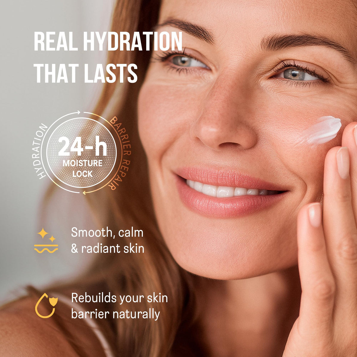 PROJECT 701 cream on fingers being applied showing quick-absorbing benefit