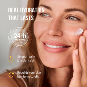 PROJECT 701 cream on fingers being applied showing quick-absorbing benefit