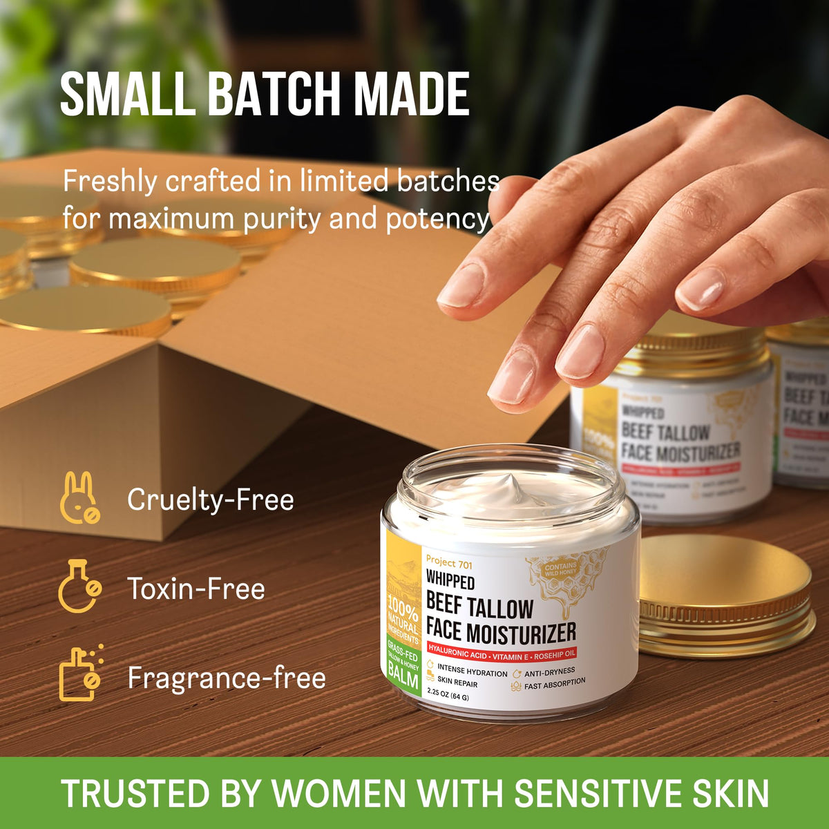 PROJECT 701 ingredient detail with hyaluronic acid and manuka honey for deep-hydration benefit