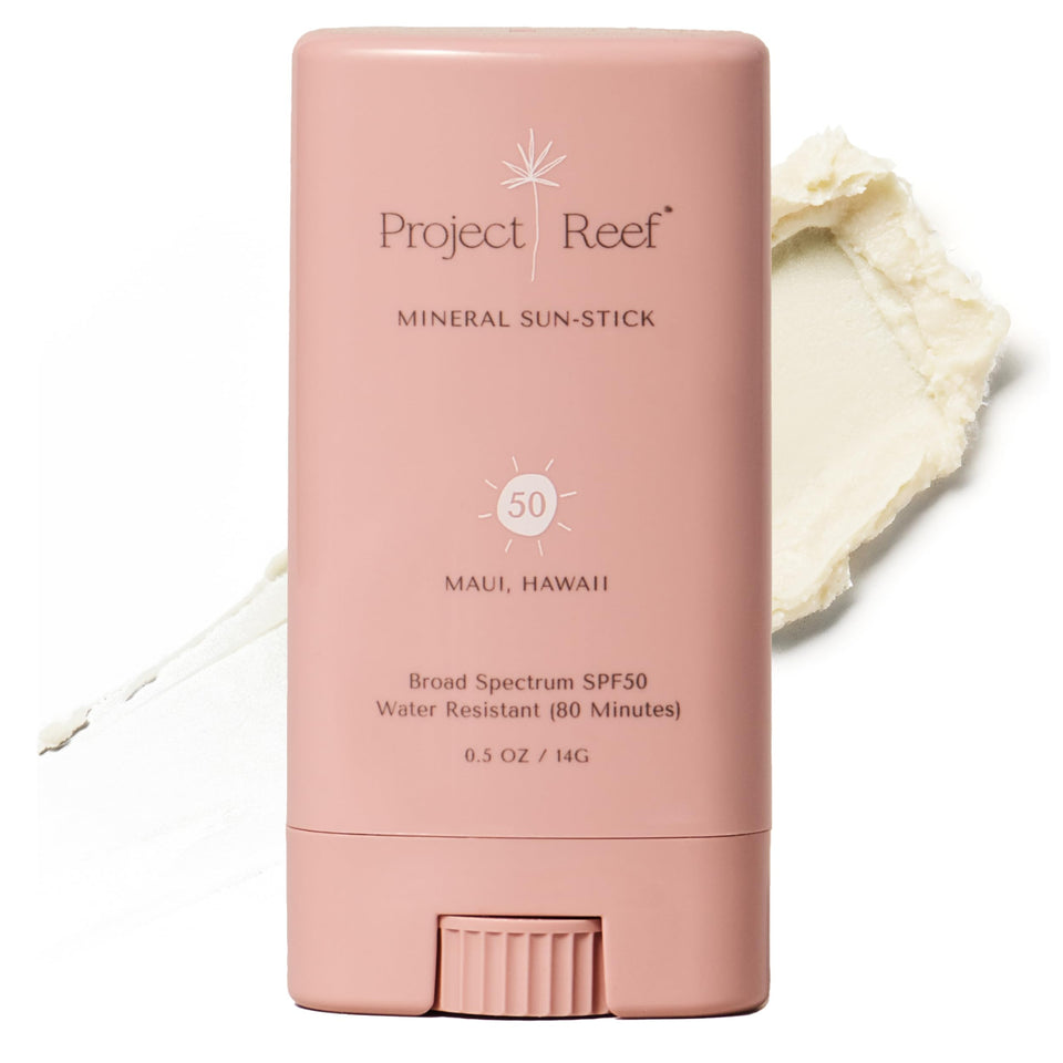 Project Reef stick front view showing compact reef-safe sunscreen portability