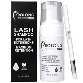 PROLONG LASH front packaging showing bottle and brush for salon-grade cleansing