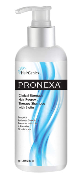 Pronexa Hairgenics front bottle view showing branding and 8 fl oz size promoting confidence