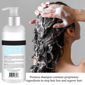Pronexa Hairgenics label detail highlighting GMP-made manufacturing and ingredient transparency