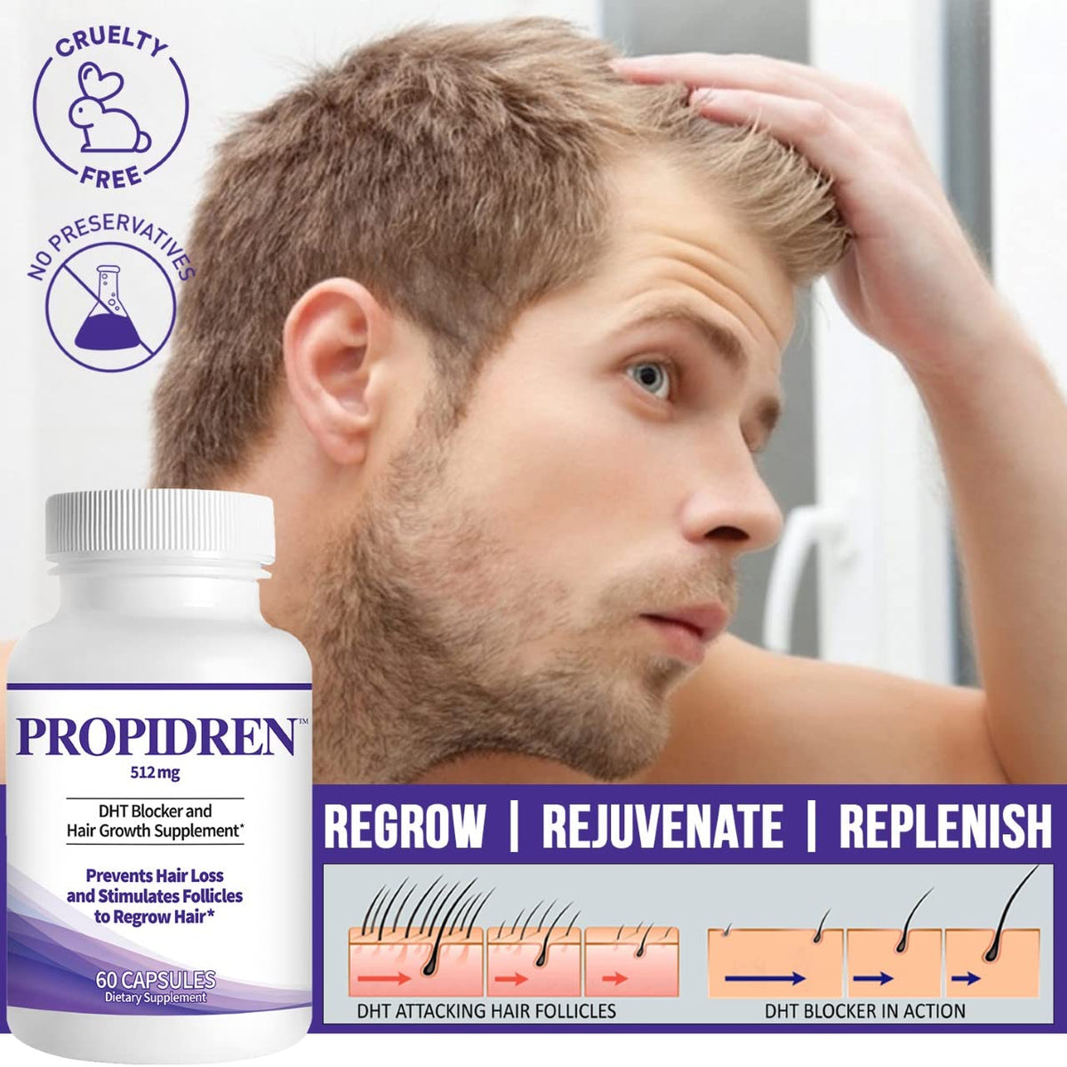 Pronexa Propidren capsules next to a glass of water to suggest recommended daily serving