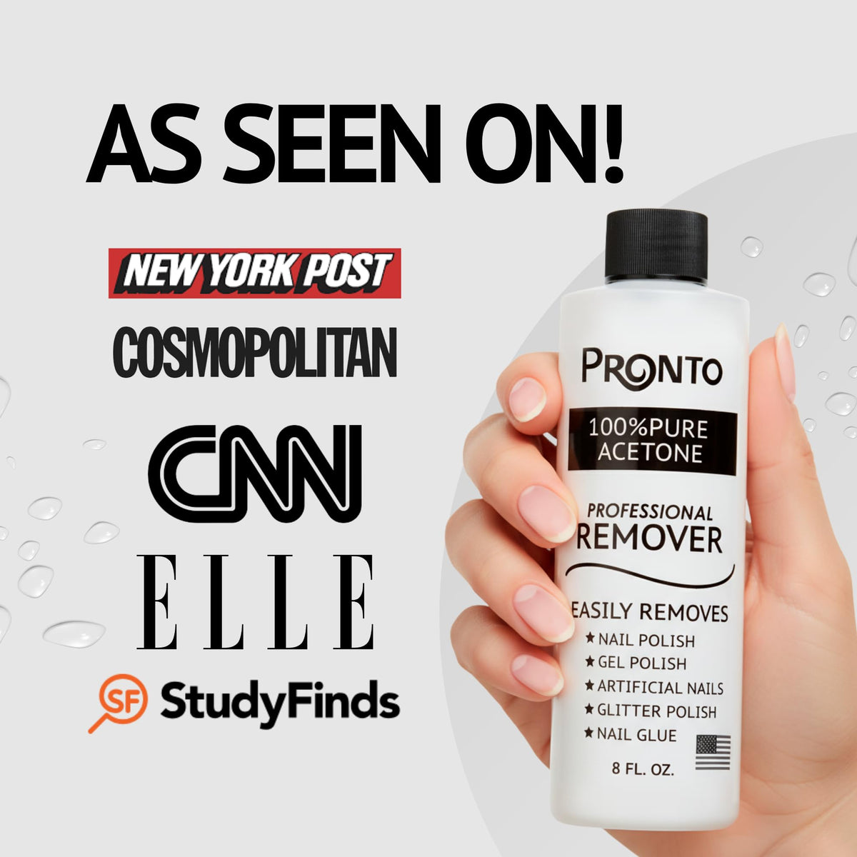 Pronto bottle used with cotton pad to remove polish, speeding removal