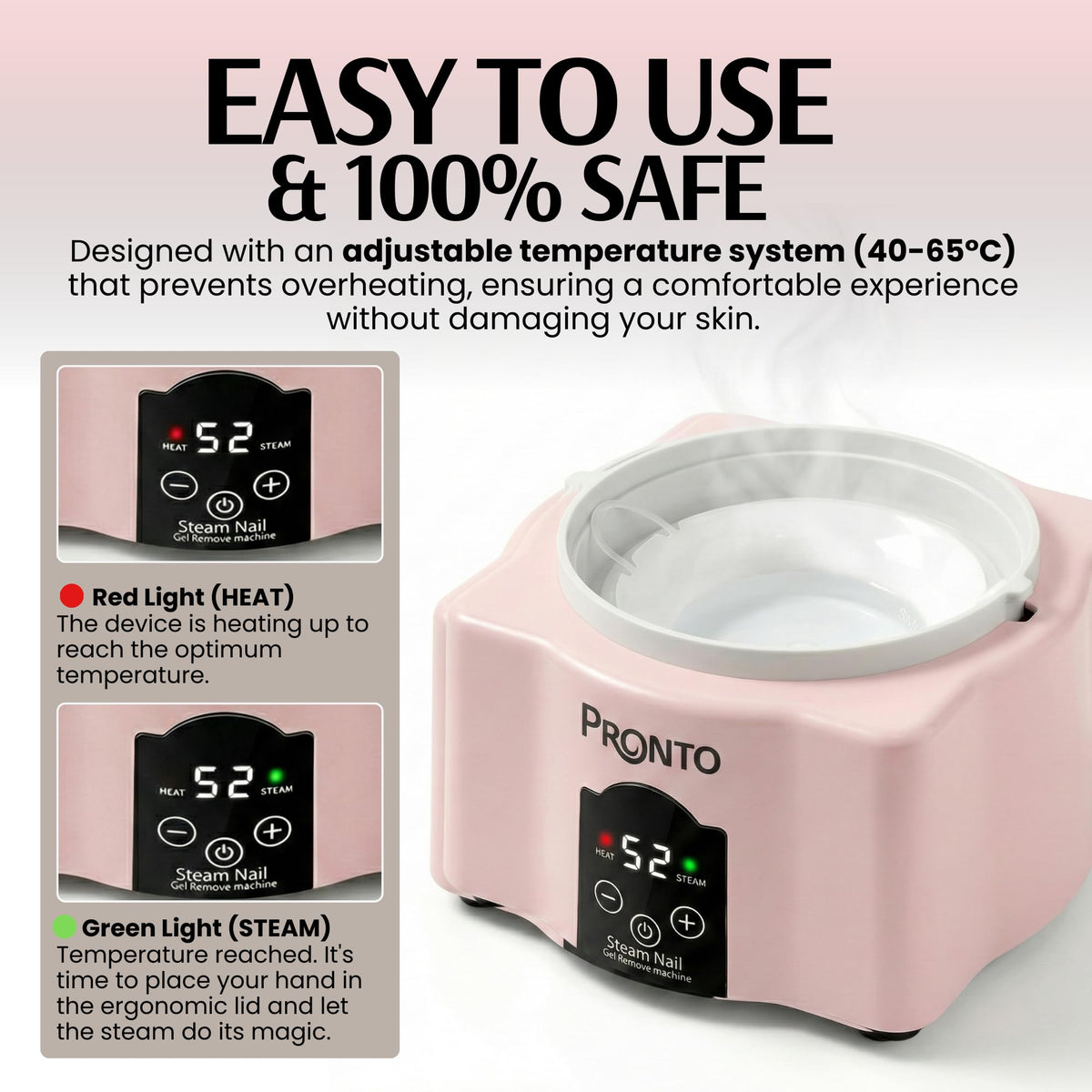 Pronto controls and label detail highlighting easy operation and safety benefit
