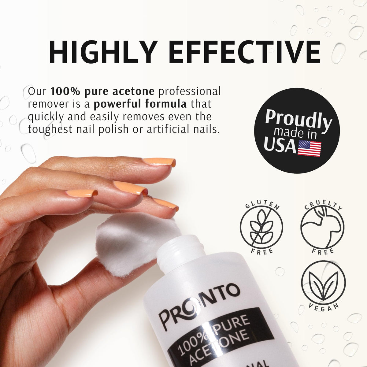 Pronto label closeup showing product details, assures professional-grade purity