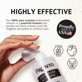 Pronto label closeup showing product details, assures professional-grade purity