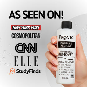 Pronto bottle on a home manicure table illustrating at-home salon convenience