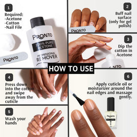 Pronto removing gel nail action with tool, effective on gel and acrylic