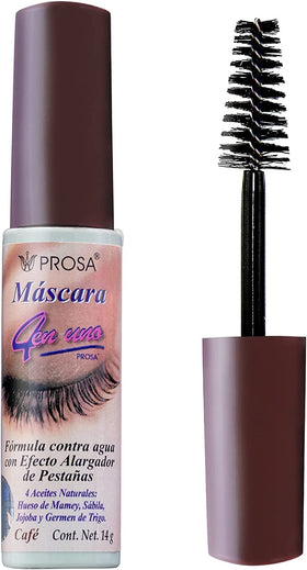 Prosa model applying mascara in mirror showing easy everyday use