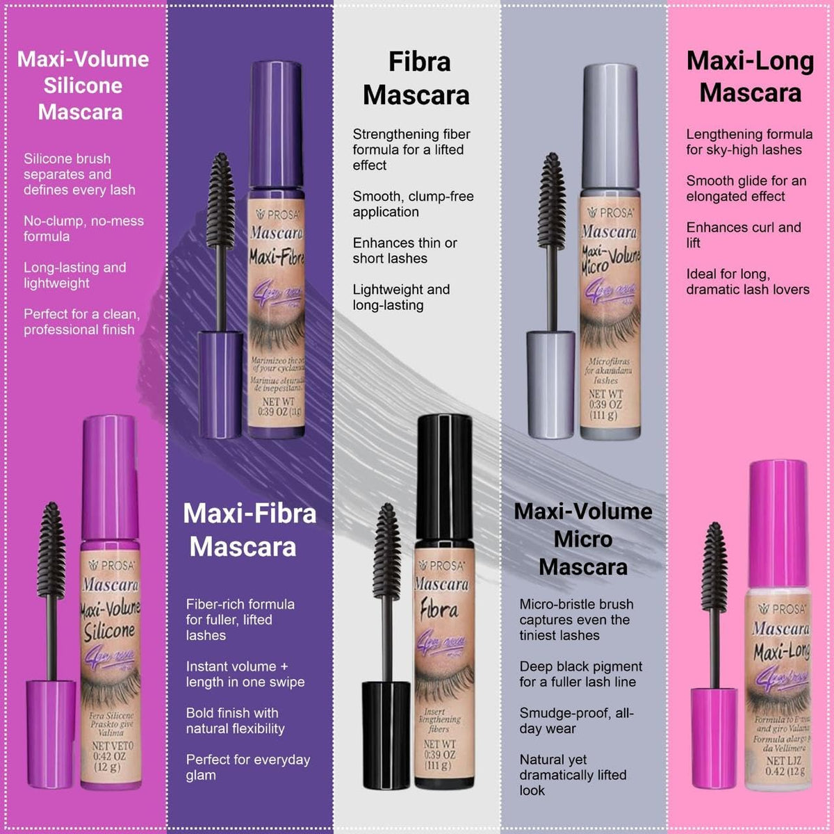 Prosa mascara size scale next to ruler showing compact tubes for travel convenience