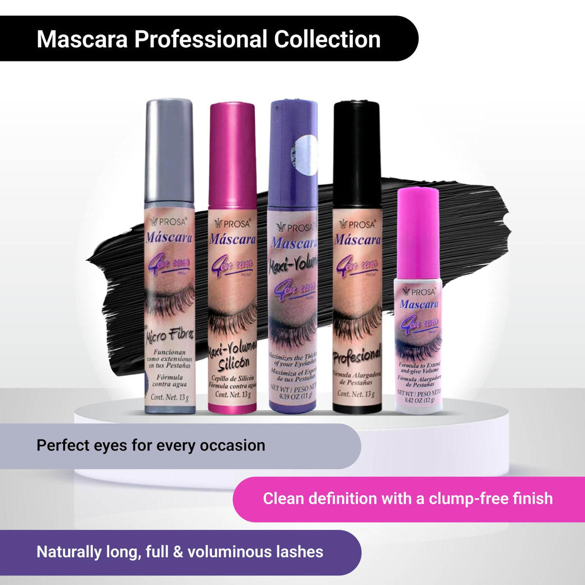 Prosa mascara wand close-up with comb applicator delivering clump-free separation