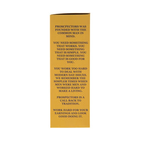 PROSPECTORS tin held in hand showing 14 oz scale and travel convenience