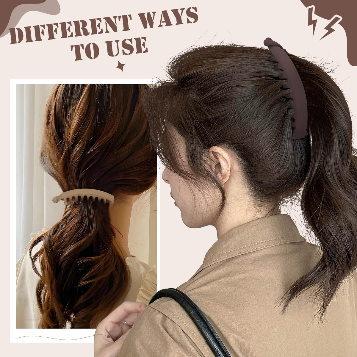 ProSuites clip holding a ponytail demonstrating stable all-day hold