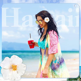 ProSuites hair clips worn on model at beach adding tropical accent
