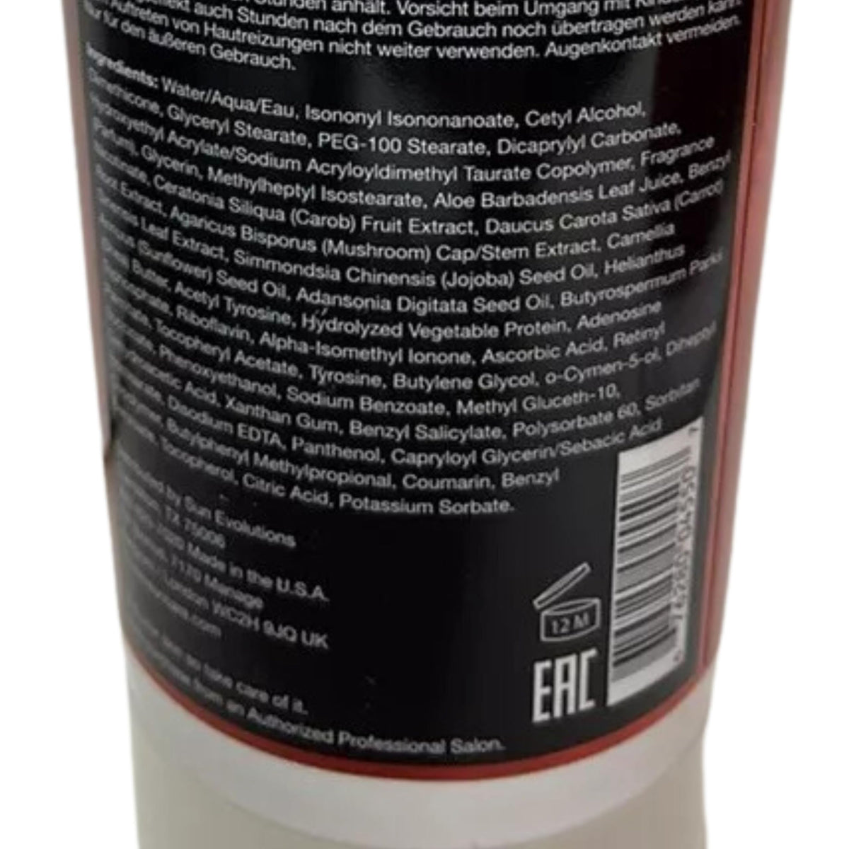 Pro Tan bottle label detail highlighting warnings and active ingredients