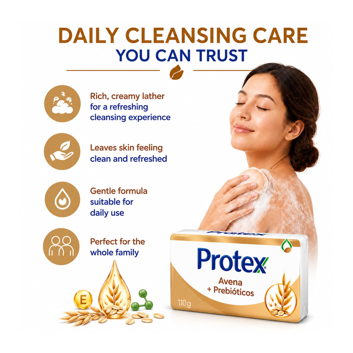 Protexx bar beside ruler demonstrating 110g size for long-lasting use benefit