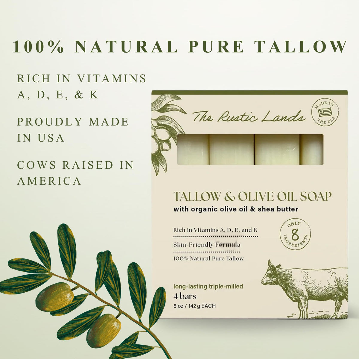 PROVENCE ESSENTIALS arrangement of olive, shea butter, honey, and tallow to show natural ingredient transparency