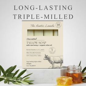 PROVENCE ESSENTIALS soap held in palm to show 5oz size and practical everyday scale
