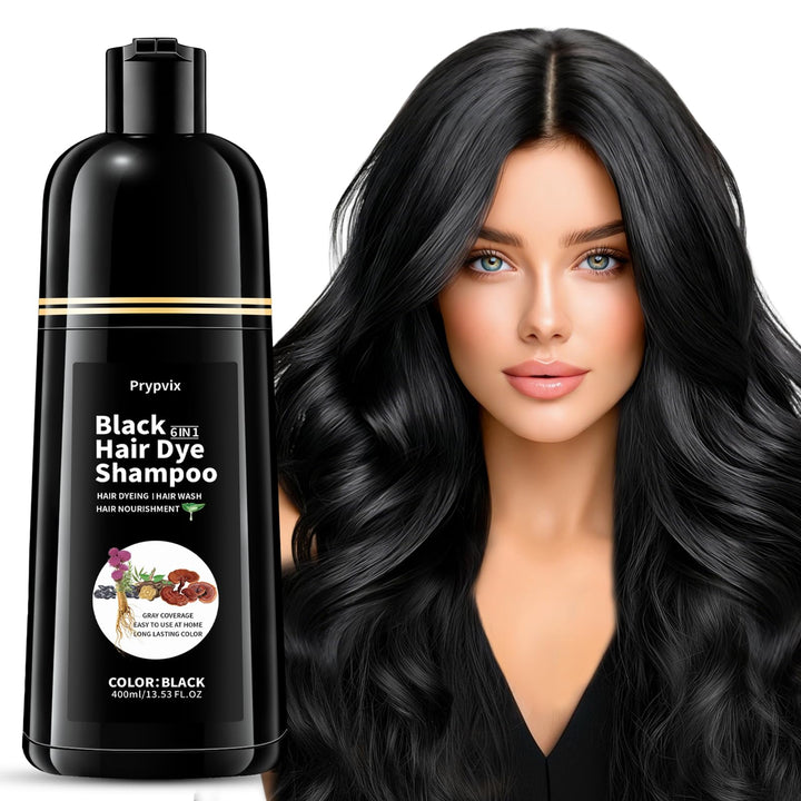 Prypvix front packaging showing black hair dye shampoo and quick coverage