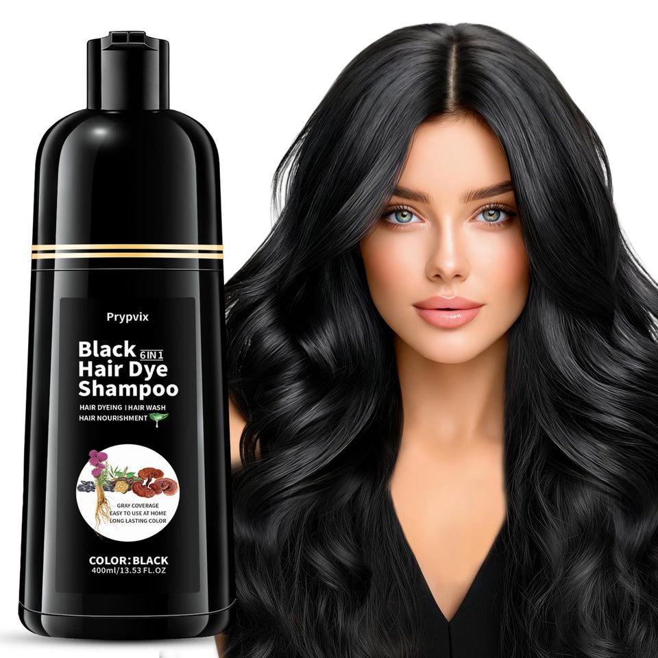 Prypvix front packaging showing black hair dye shampoo and quick coverage