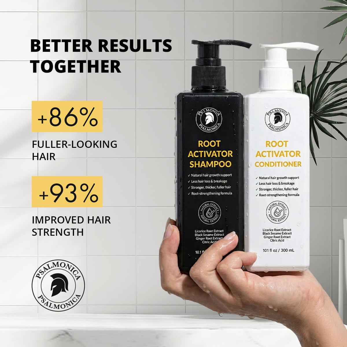 Psalmonica shampoo creating lather to illustrate gentle cleansing and buildup removal