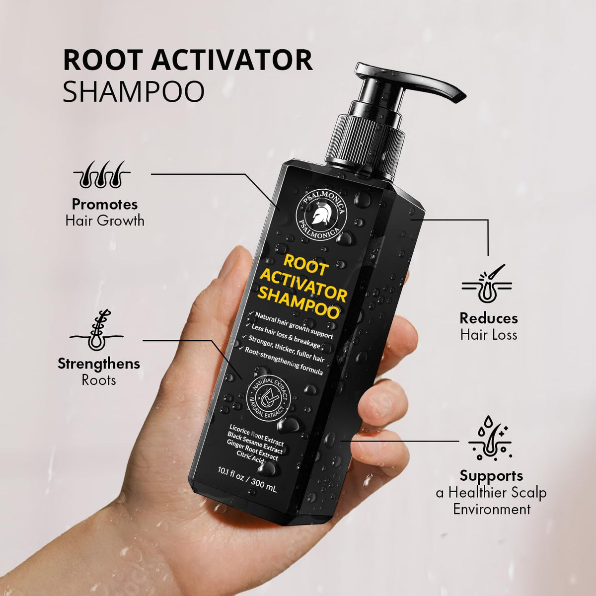 Psalmonica conditioner being applied to hands to show detangling and strengthening benefits