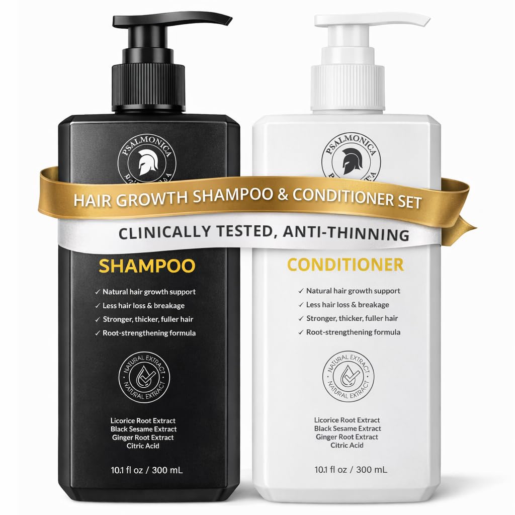 Psalmonica front packaging showing shampoo and conditioner set for fuller-looking hair