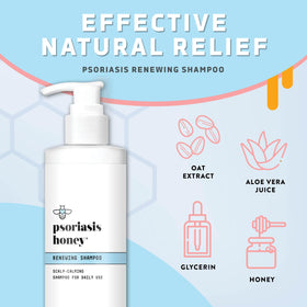 PSORIASIS HONEY pump and label detail highlighting ingredient list