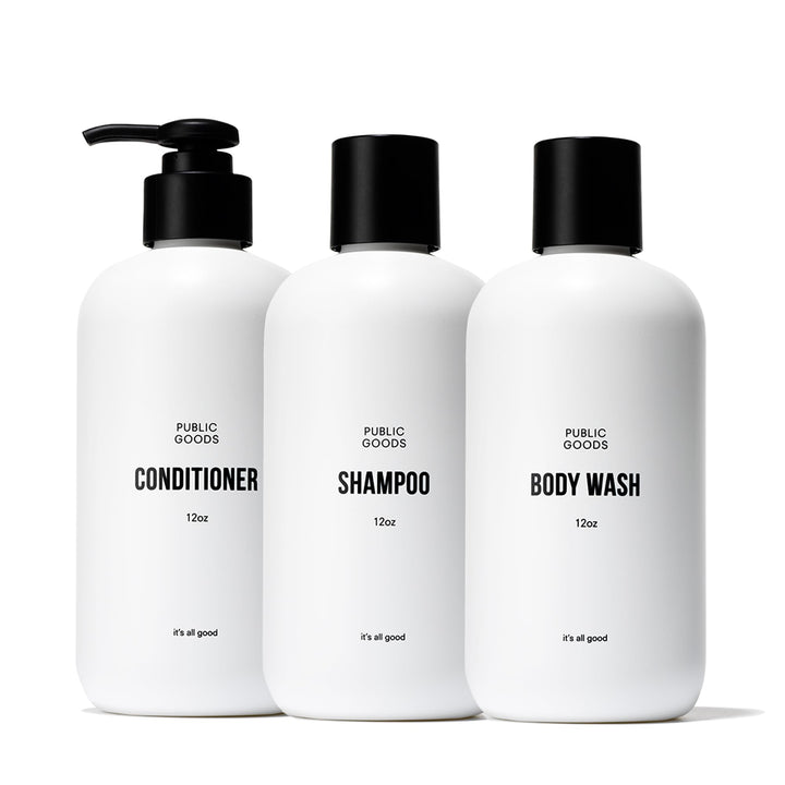 Public Goods front packaging showing three bottles and clear product benefits