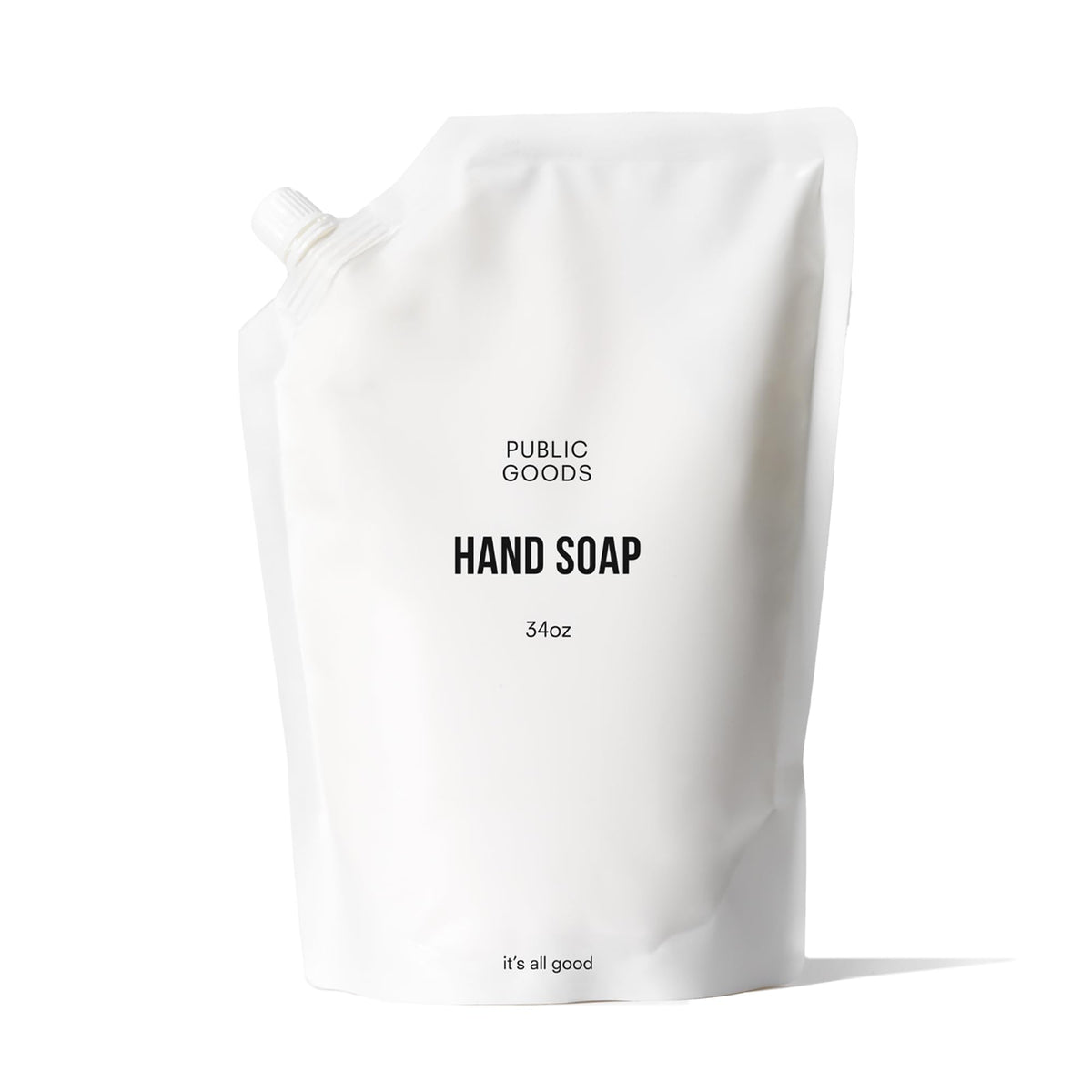 Public Goods front packaging showing refill pouch and branding benefit refill convenience