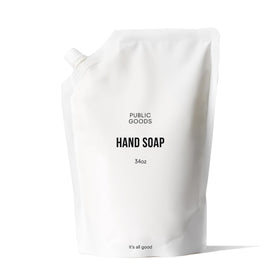 Public Goods front packaging showing refill pouch and branding benefit refill convenience