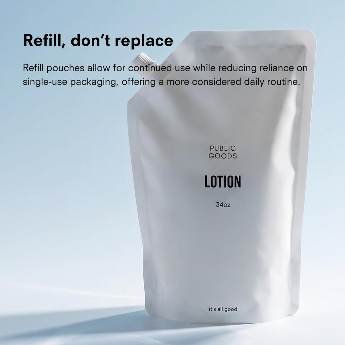 Public Goods lotion on bathroom counter indicating sustainable everyday use